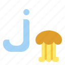 j, lowercase, jellyfish, letter, alphabet