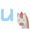 u, lowercase, unicorn, letter, alphabet