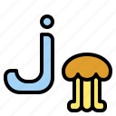 j, lowercase, jellyfish, letter, alphabet