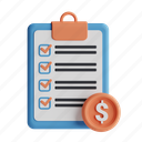 clipboard, checklist, task, money