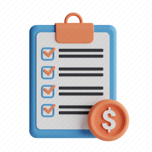 Clipboard, checklist, task, money 3D illustration - Download on Iconfinder