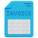 invoice, accounting, bill, spreadsheet, payment, report, finance, 3d