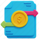 transaction, accounting, transfer, documents, money, coin, arrows, 3d