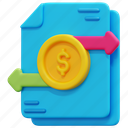 transaction, accounting, transfer, documents, money, arrows, coin, 3d