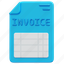invoice, accounting, bill, spreadsheet, payment, finance, report, 3d 