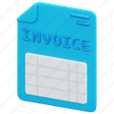 invoice, accounting, bill, spreadsheet, report, payment, finance, 3d