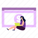 female, working, laptop, dollar, bussiness