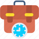 briefcase, work, time, suitcase, clock, business