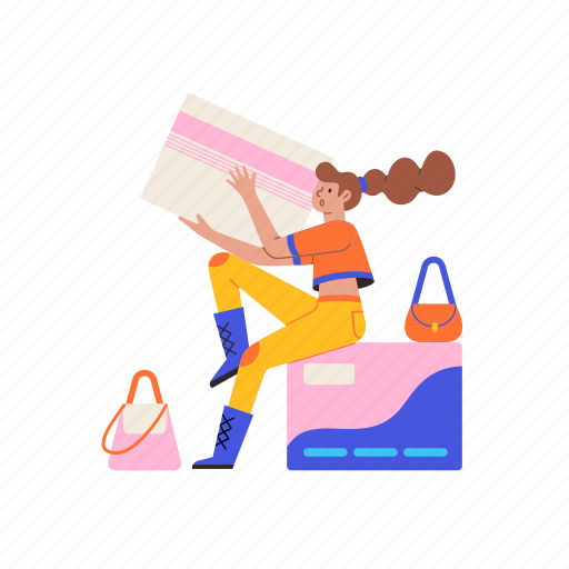 Shopping, credit card, spend, spending, girl illustration - Download on Iconfinder