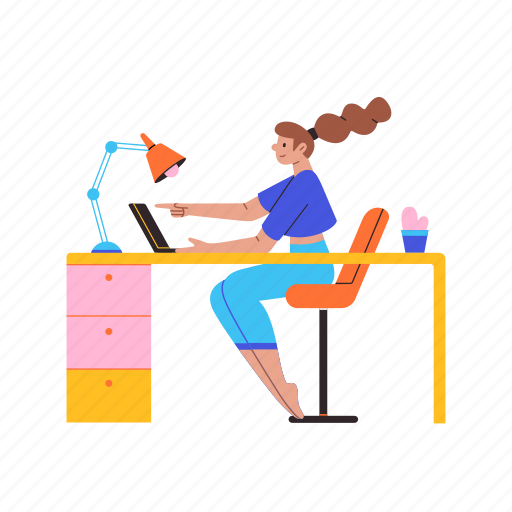Work, desk, home office, laptop, woman illustration - Download on Iconfinder