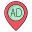 ads, advertisement, location, map, pin 