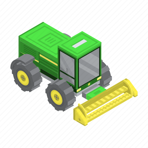 Agricultural, cartoon, construction, farm, isometric, machinery, tractor icon - Download on Iconfinder