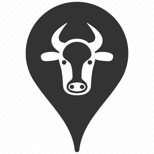 Bull farm, cattle, cow place, location, map marker, ox pointer, pin icon - Download on Iconfinder