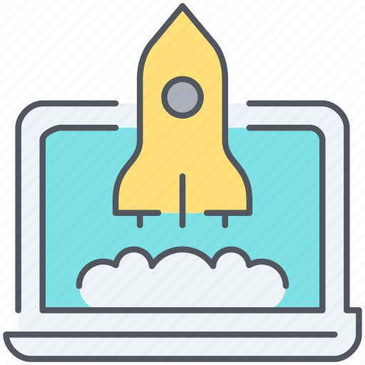 Laptop, launch, online, rocket, spaceship, startup, strategy icon - Download on Iconfinder