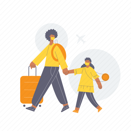 Mother, woman, child, girl, mask, travel, airport illustration - Download on Iconfinder