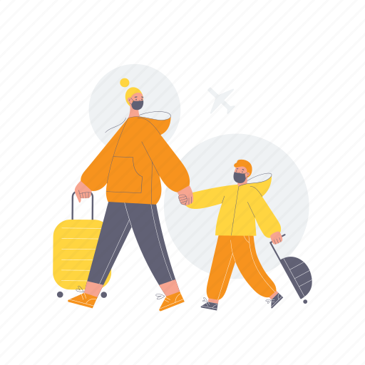 Mother, woman, child, boy, suitcase, airport, travel illustration - Download on Iconfinder