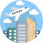 buildings, airplane, plane, flight, city, airport 