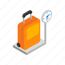 baggage, isometric, luggage, suitcase, tourism, travel, weigh 