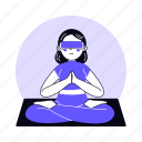 doing meditation in metaverse, yoga, relaxation, meditation, exercise, metaverse, virtual reality, artificial intelligence, technology 