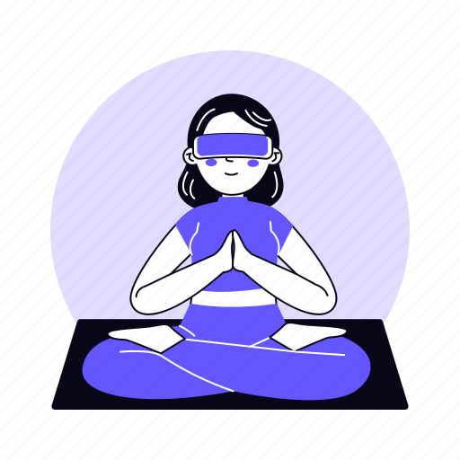 Doing meditation in metaverse, yoga, relaxation, meditation, exercise, metaverse, virtual reality illustration - Download on Iconfinder