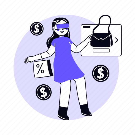 Shopping in metaverse, shopping, shop, discount, promotion, metaverse, virtual reality illustration - Download on Iconfinder