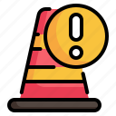 traffic, cone, alert, attention, warning, exclamation icon, caution 