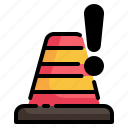 traffic, cone, exclamation, caution, warning, alert icon 