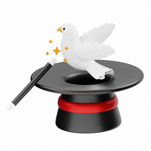 Magician, hat, pigeon, wizard, magic, trick, dove 3D illustration - Download on Iconfinder