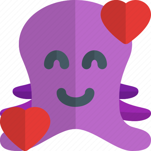 Octopus, smiling, with, hearts, emoticons, animal icon - Download on Iconfinder