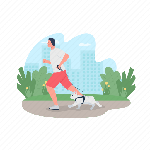 Man, running, dog, bulldog, training illustration - Download on Iconfinder
