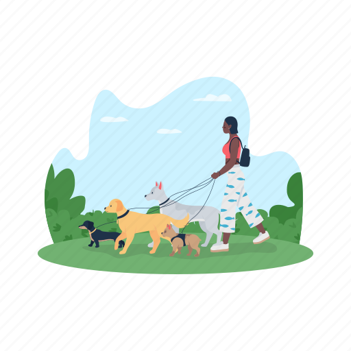 Woman, walking, puppies, dogs, leashes illustration - Download on Iconfinder