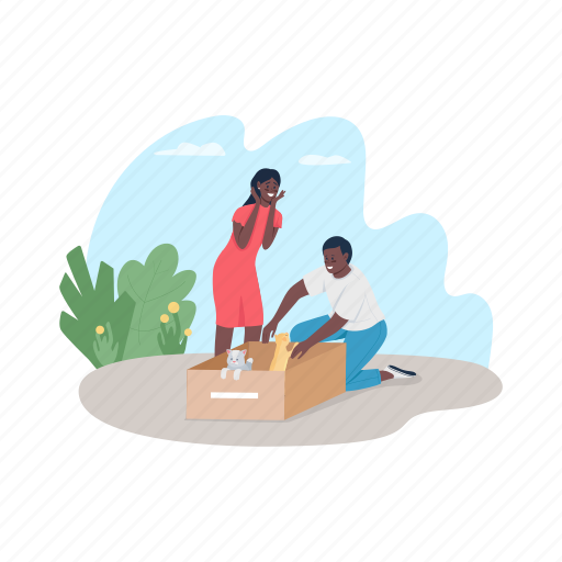 African american, couple, rescue, take, homeless, kittens illustration - Download on Iconfinder