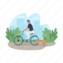 man, riding, bicycle, dog, running, exercise 