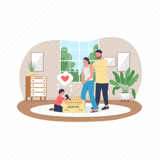 Happy, family, parents, child, kitty, kitten illustration - Download on Iconfinder