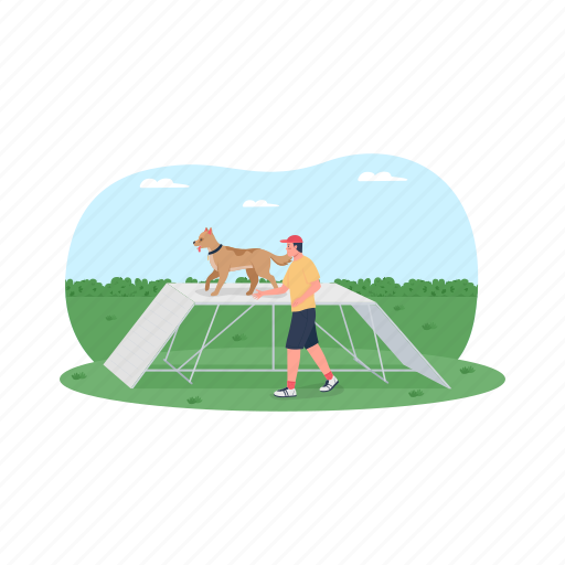Man, dog, pet owner, training, course, obstacle illustration - Download on Iconfinder