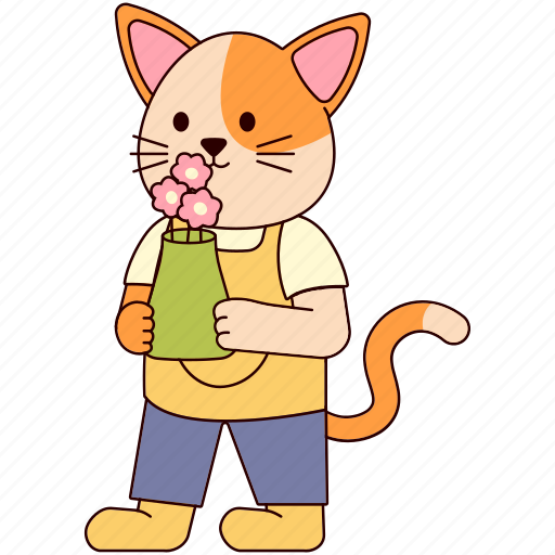 Cat, holding, flowers, vase, flower, animal, floral icon - Download on Iconfinder