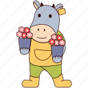 cow, flowers, holding flowers, bouquet, garden, agriculture, animal, farm, plant