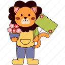 lion, sign, holding flowers, animal, cute animal, business, selling, cute lion, sales