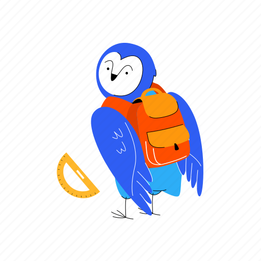 Bird, owl, backpack, back, to, school illustration - Download on Iconfinder