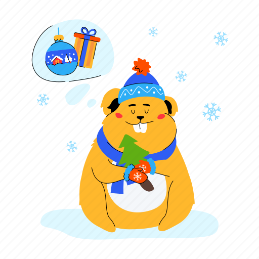 Christmas, holidays, new, year, hamster, rodent illustration - Download on Iconfinder