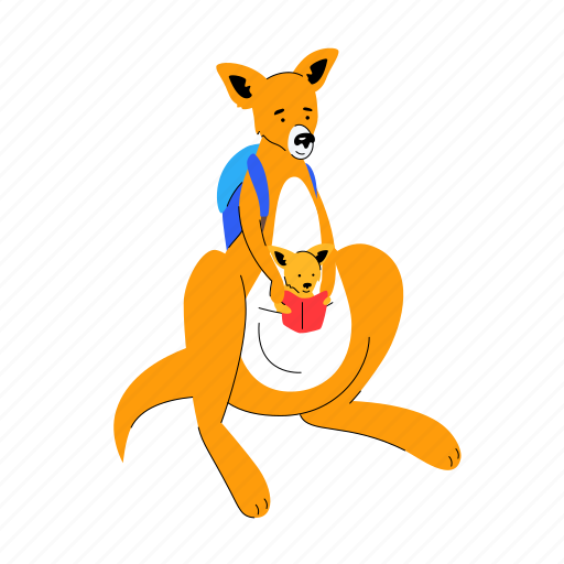 Kangaroo, mom, baby, reading illustration - Download on Iconfinder
