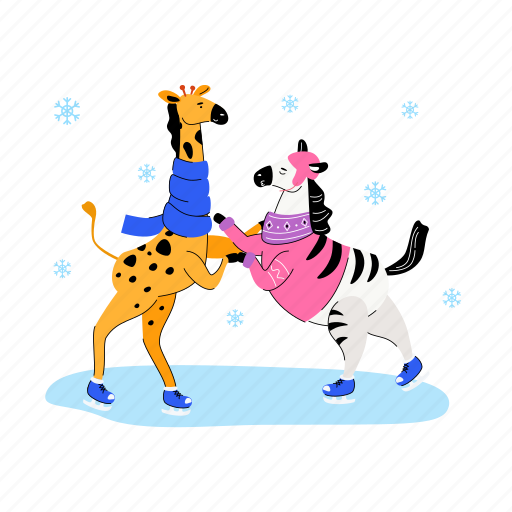 Animals, skating, giraffe, zebra illustration - Download on Iconfinder
