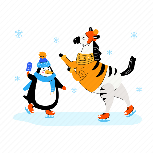 Animals, skating, zebra, penguin illustration - Download on Iconfinder