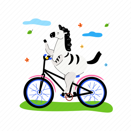 Animals, zebra, cycling, summer illustration - Download on Iconfinder