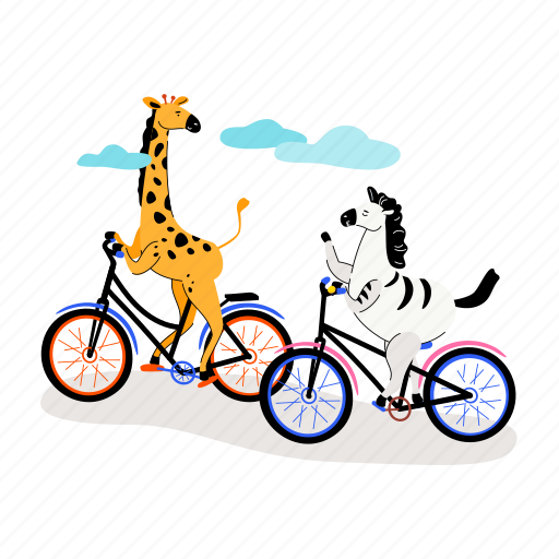 Animals, zebra, giraffe, cycling illustration - Download on Iconfinder