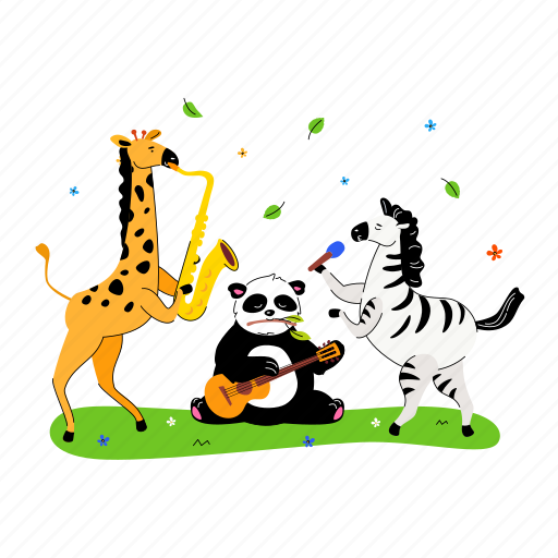 Musicians, zebra, giraffe, panda illustration - Download on Iconfinder
