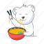 eating noodles, noodles bowl, eating bear, eating food, bear character 