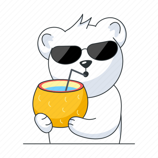 Coconut water, coconut drink, tropical drink, summer bear, bear character sticker - Download on Iconfinder