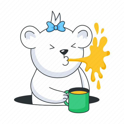 Spitting tea, spitting coffee, spitting drink, spit out, bear character sticker - Download on Iconfinder