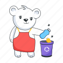 throwing garbage, throwing trash, bear character, cute bear, trash bin